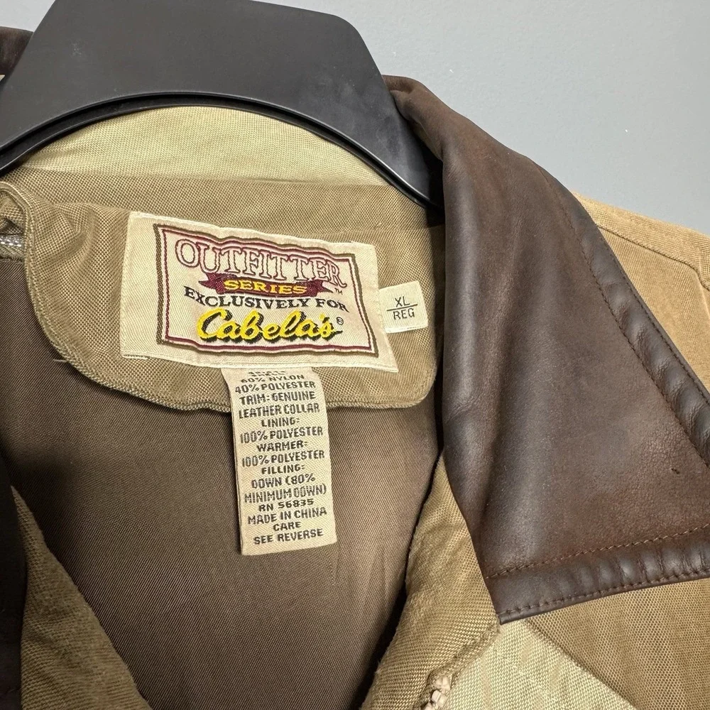 Cabelas Outfitter Series Mens XL Down Jacket XL Leather‎ Collar Barn Chore Parka